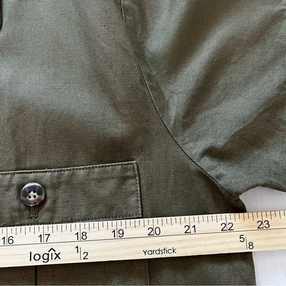 Faherty Linen Blend Palos Verdes Shirt Dress Olive Green Utility Coastal SZ L - Picture 13 of 16